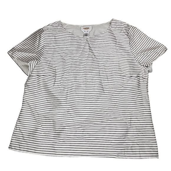Talbots Gray/White Pure Silk Short Sleeve Stripes Blouse/Shirts 16 - Picture 1 of 6